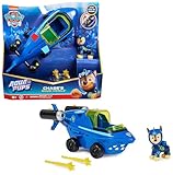 PAW PATROL, Aqua Pups - Basis Fahrzeug Spielzeugauto im Hai-Design mit Chase Welpenfigur,...